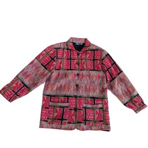 Vintage Oversized Tapestry Jacket Red Orange Boho Statement Coat‎ Pockets